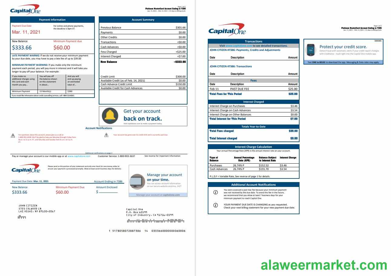 USA Capital One bank statement template in Word and PDF format (2 pages) version 3